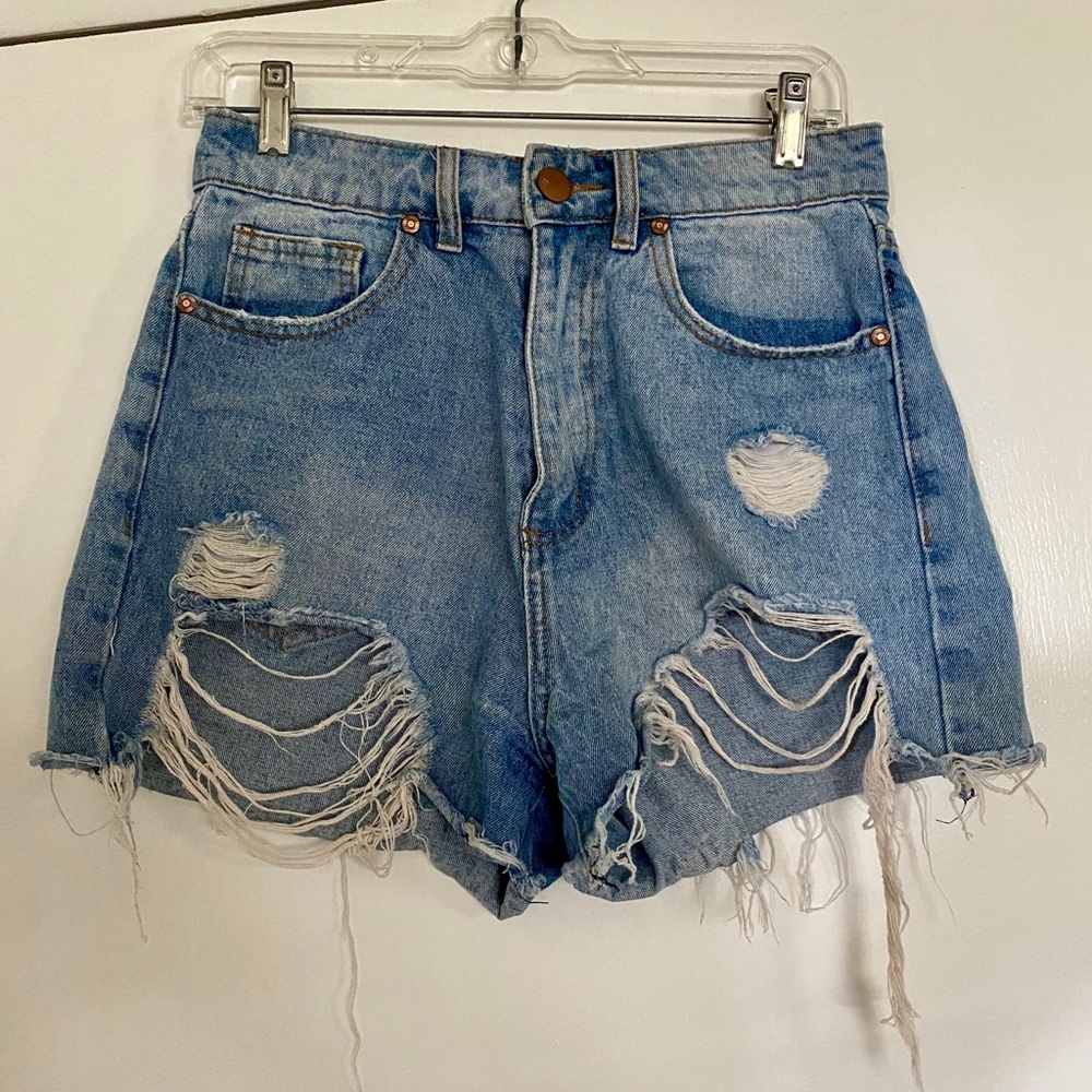 Medium wash high waisted denim shorts